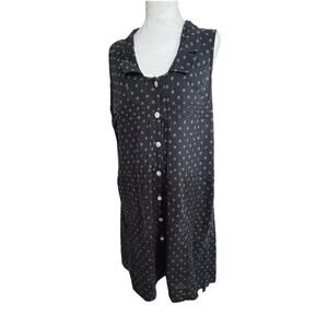TULIP Dress Navy Blue Gray Polka Dot 100% Cotton Lg High Low Cottage Coastal